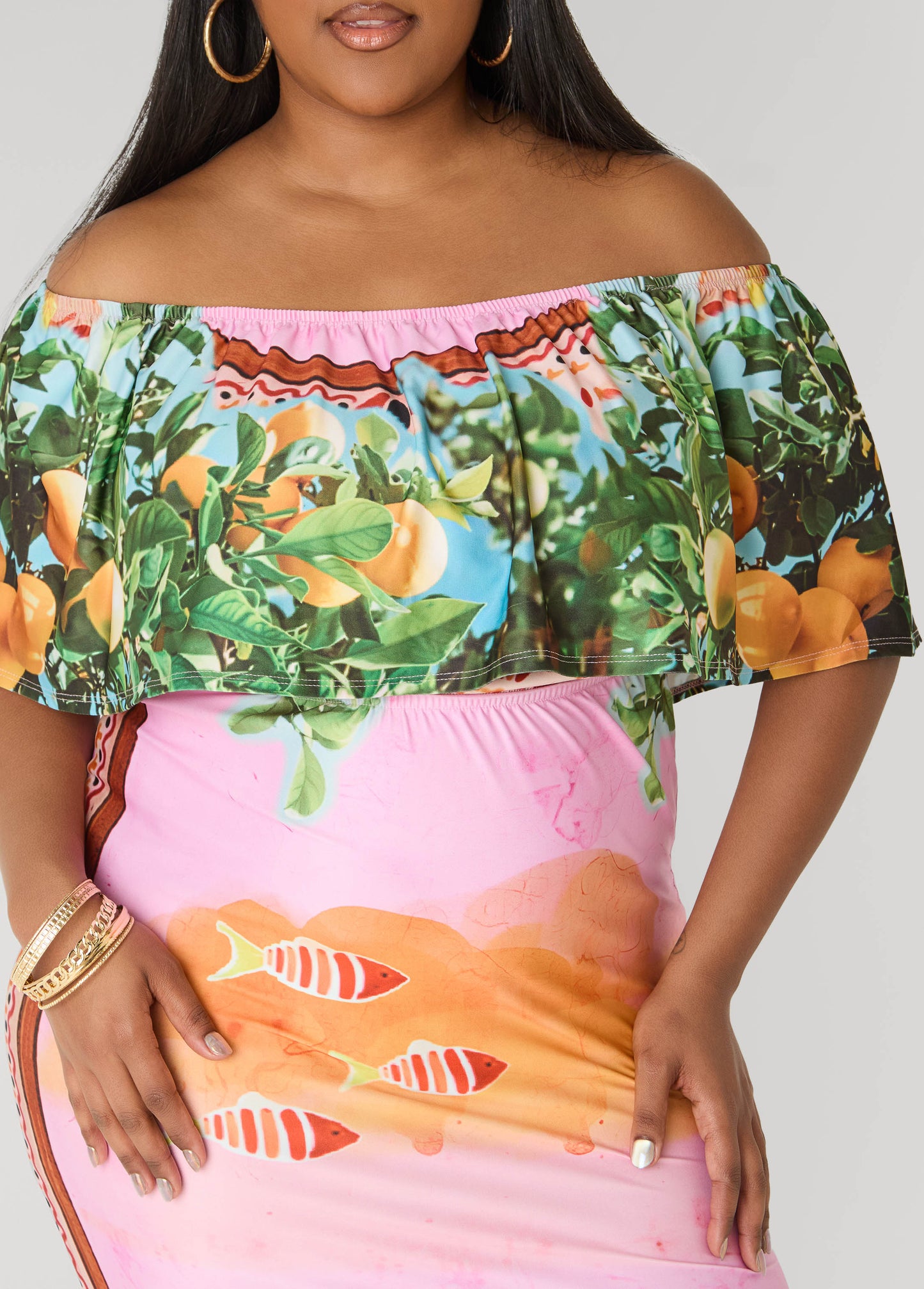 Ashley Stewart Tall Printed Off The Shoulder Dress Multi