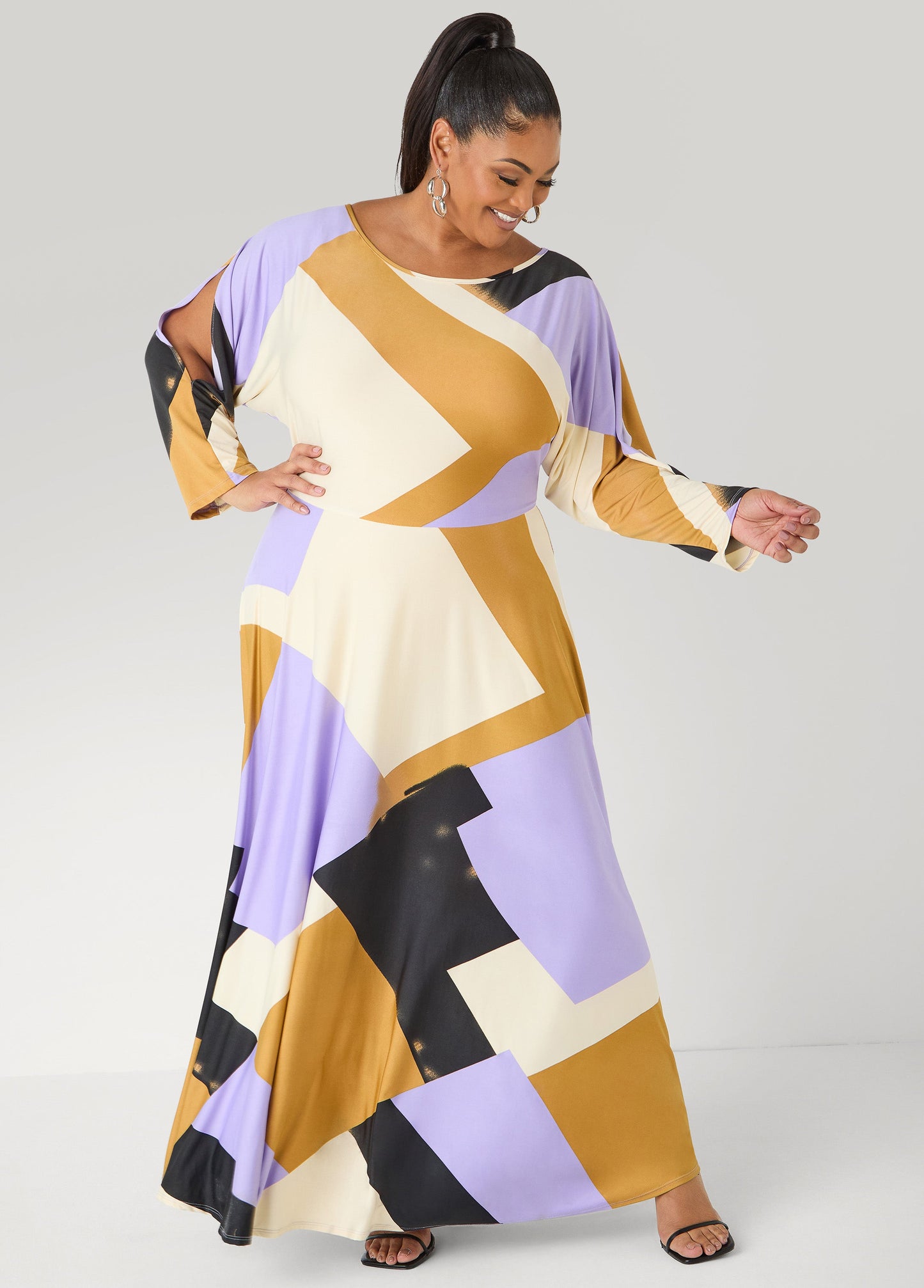 Ashley Stewart Geo Print A Line Maxi Dress Multi