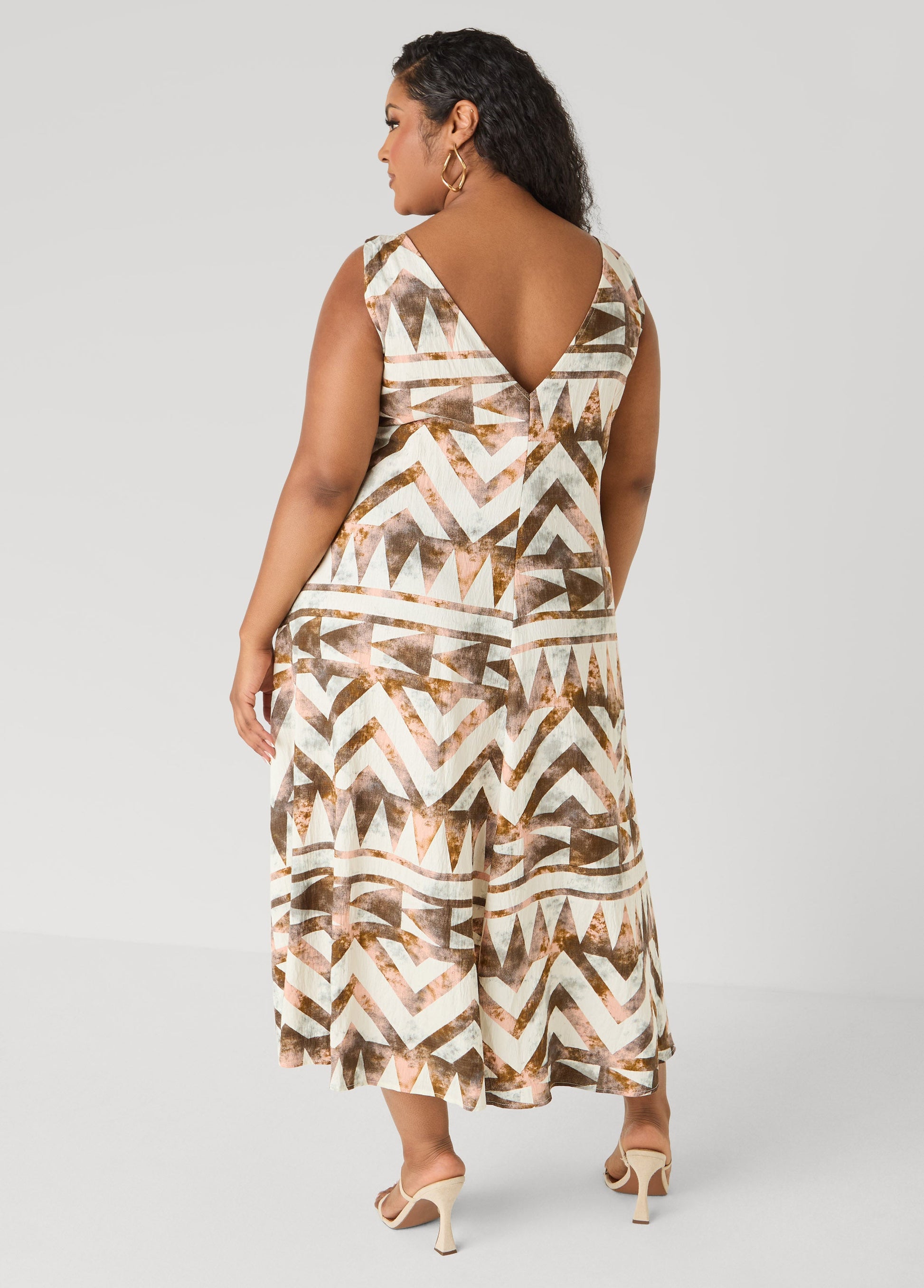 Ashley Stewart Abstract Print Midaxi Dress Potting Soil