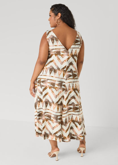 Ashley Stewart Abstract Print Midaxi Dress Potting Soil