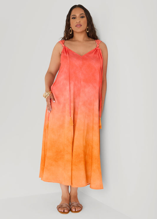 Ashley Stewart Knotted Ombre Midaxi Dress Orangeade