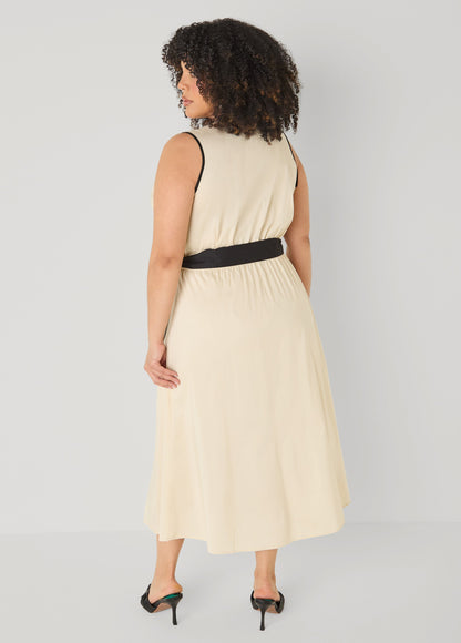 Ashley Stewart Cotton Blend A Line Wrap Dress Bleached Sand