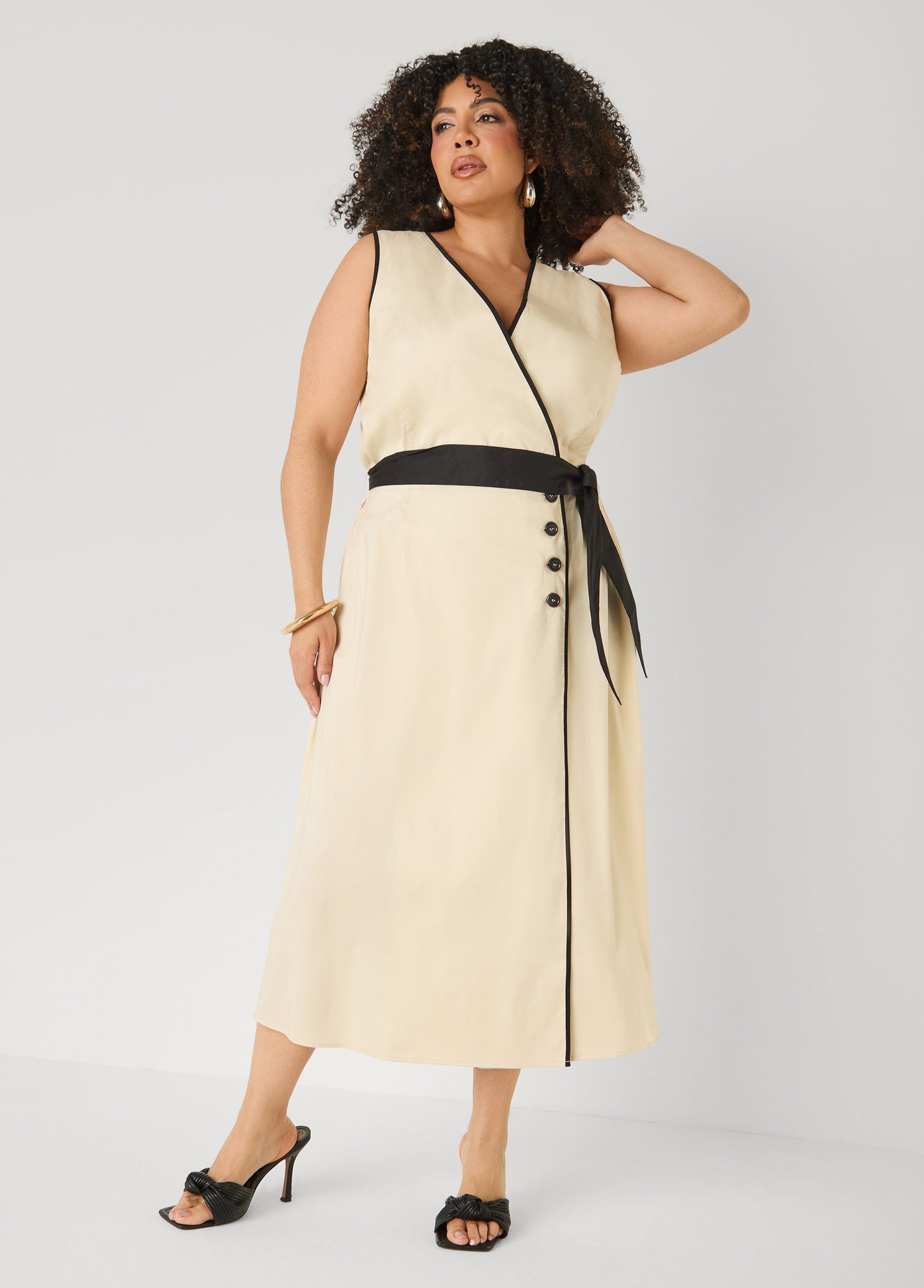 Ashley Stewart Cotton Blend A Line Wrap Dress Bleached Sand