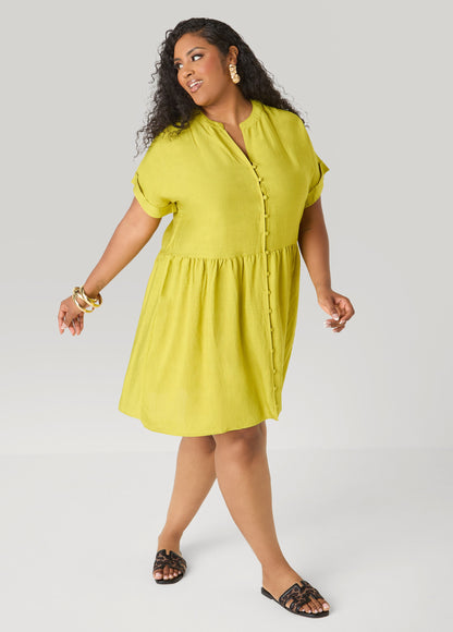 Ashley Stewart Cuffed V Neck Babydoll Dress Pear Liquor
