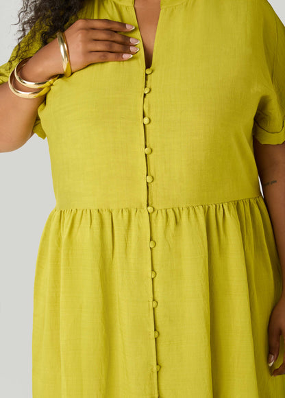 Ashley Stewart Cuffed V Neck Babydoll Dress Pear Liquor