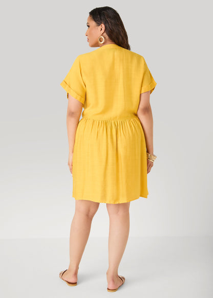 Ashley Stewart Cuffed V Neck Babydoll Dress Pear Liquor