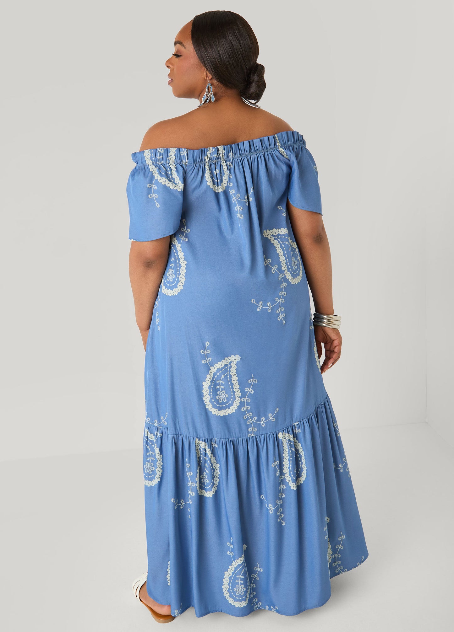 Ashley Stewart Off The Shoulder Paisley Dress Denim