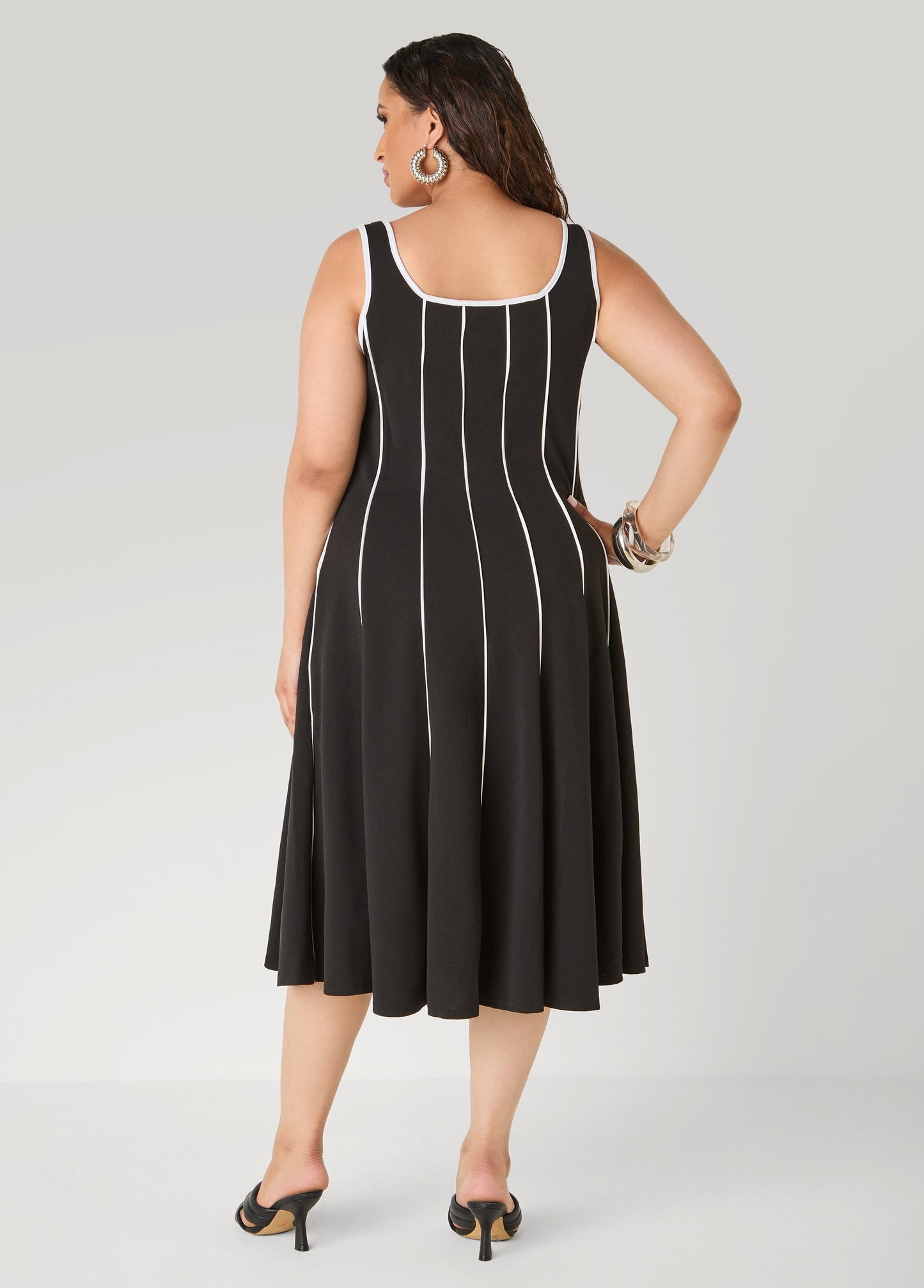 Ashley Stewart Piped A Line Midi Dress Black