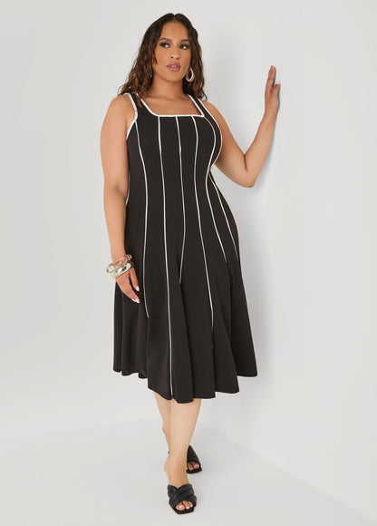 Ashley Stewart Piped A Line Midi Dress Black