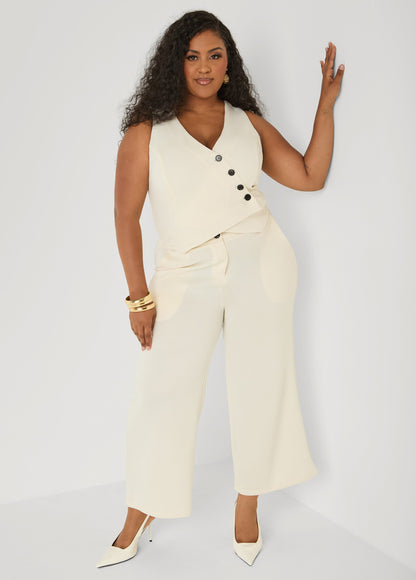 Ashley Stewart Vest Wide Leg Jumpsuit Turtledove