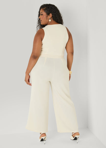 Ashley Stewart Vest Wide Leg Jumpsuit Turtledove