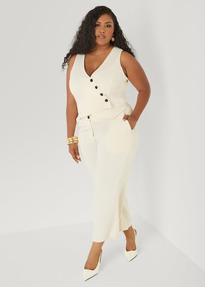 Ashley Stewart Vest Wide Leg Jumpsuit Turtledove