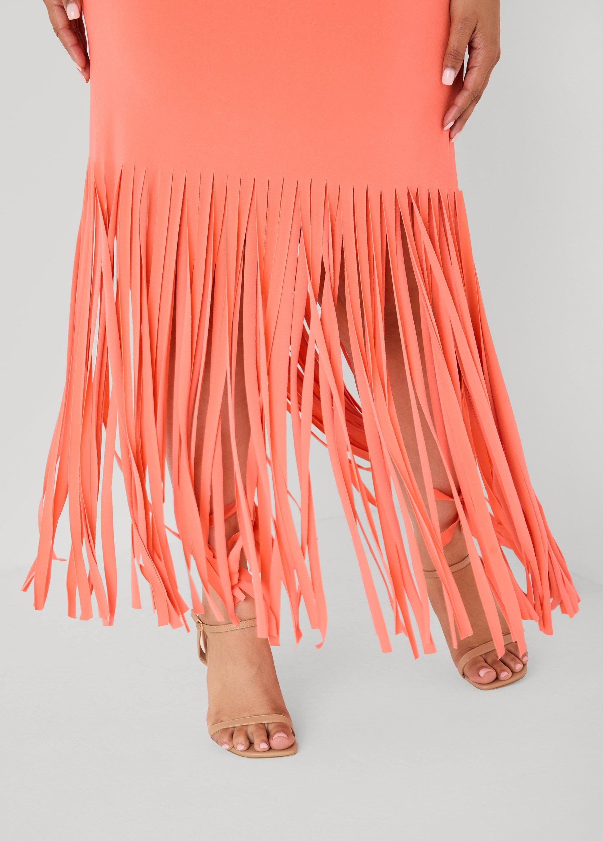 Ashley Stewart Fringed Maxi Dress LIVING CORAL