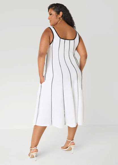 Ashley Stewart Piped Midi A Line Dress White
