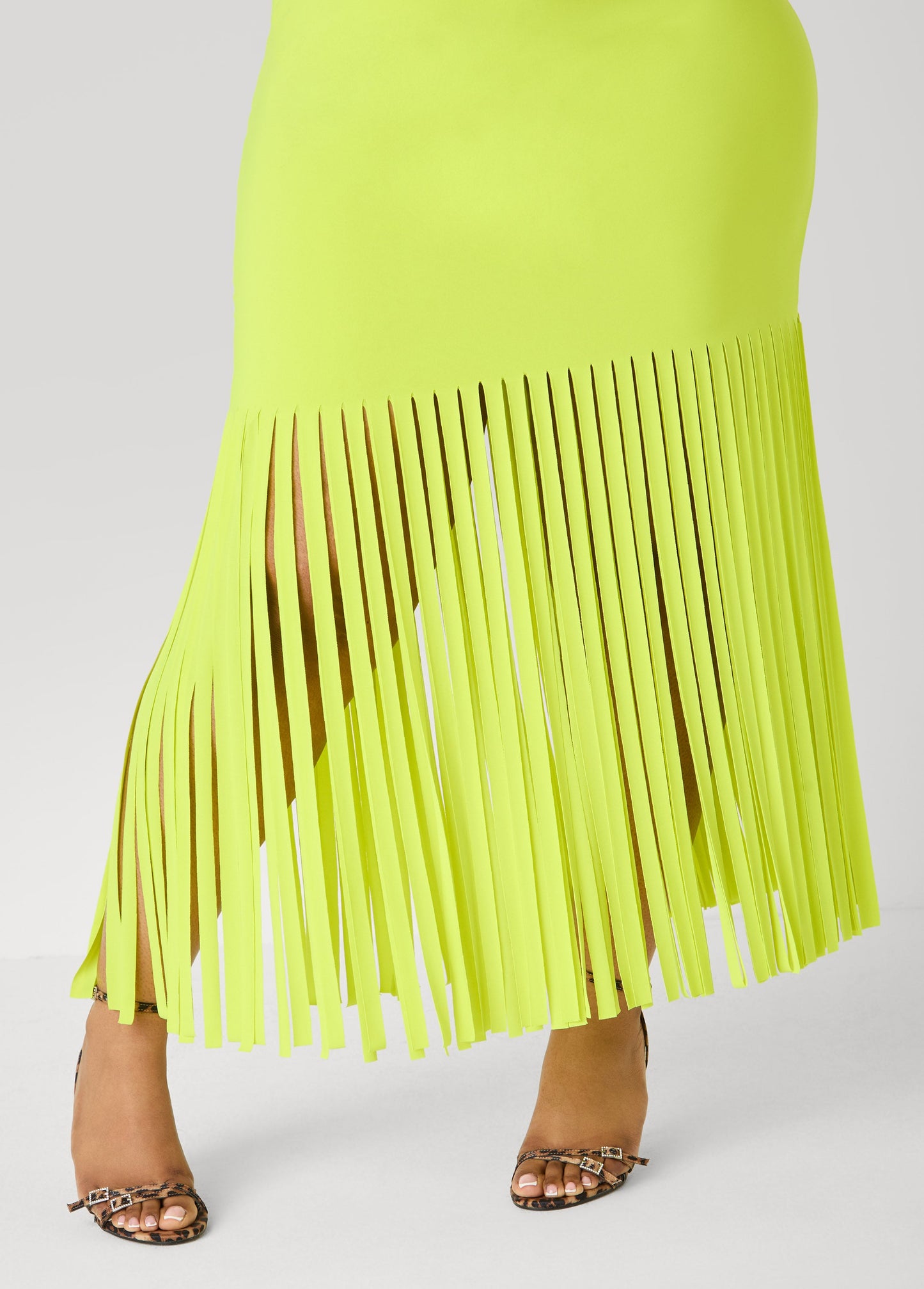 Ashley Stewart Fringed Knit Maxi Dress LIME PUNCH