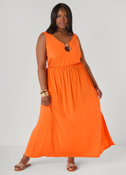 Ashley Stewart Shell Embellished Maxi Dress Orangeade