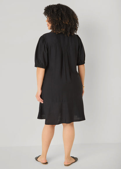 Ashley Stewart Leopard Trimmed Flounced Dress Black Combo