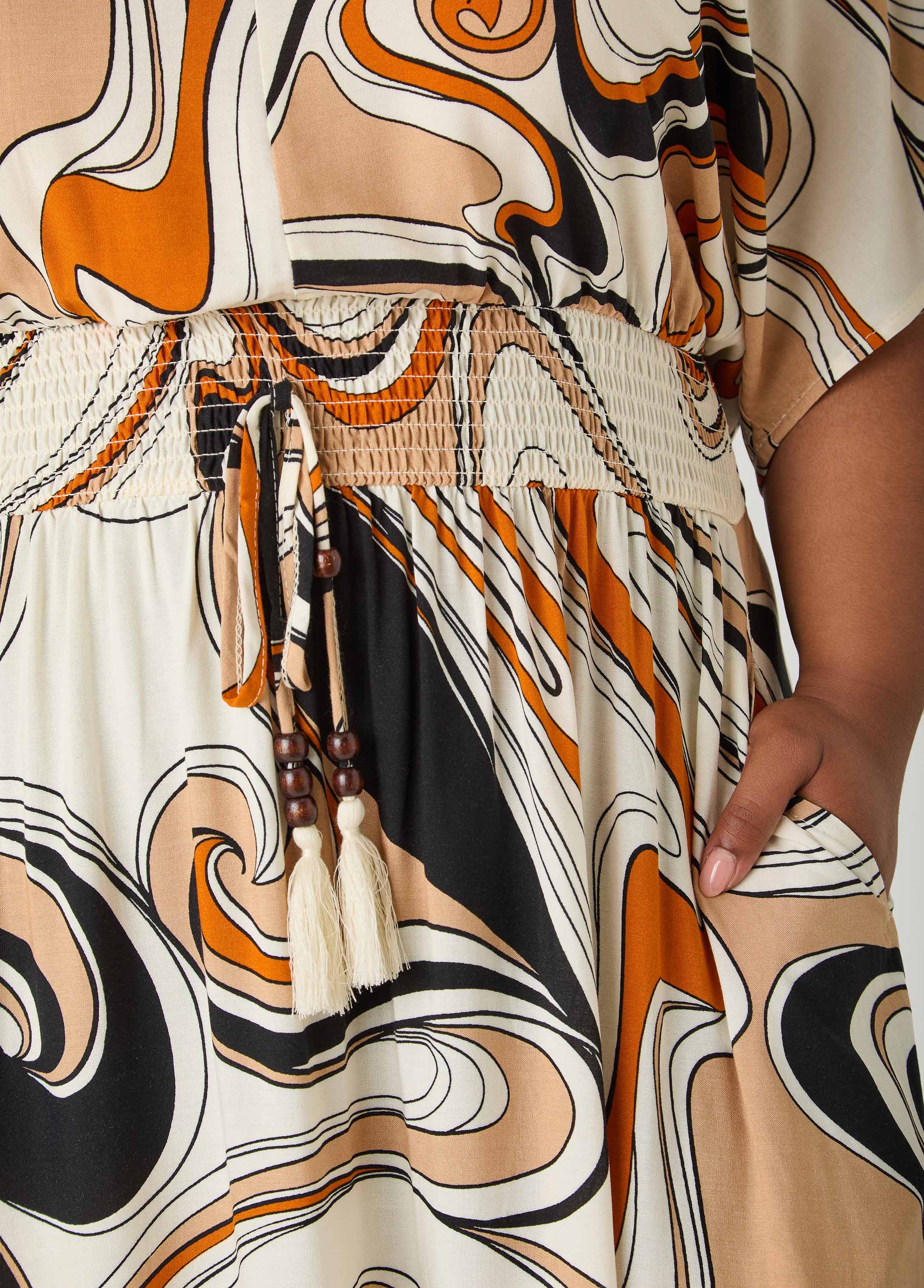 Ashley Stewart Tie Back Scroll Print Maxi Dress CORNSTALK
