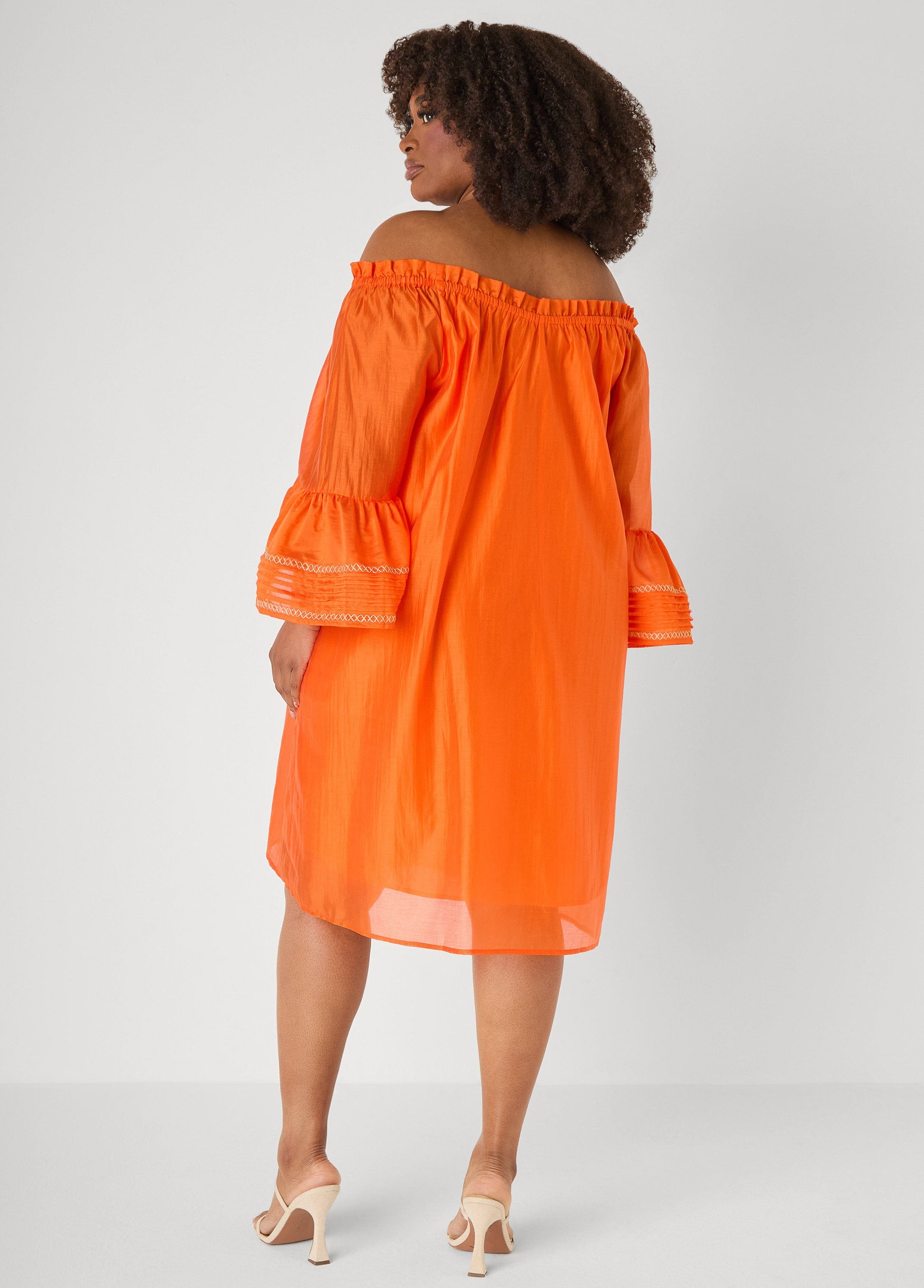 Ashley Stewart Embroidered Off The Shoulder Dress Orangeade