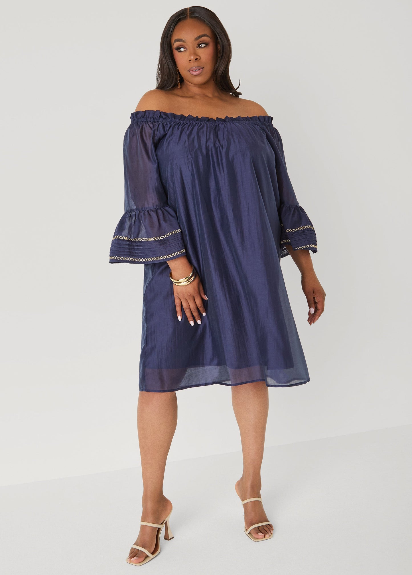 Ashley Stewart Embroidered Off The Shoulder Dress Orangeade