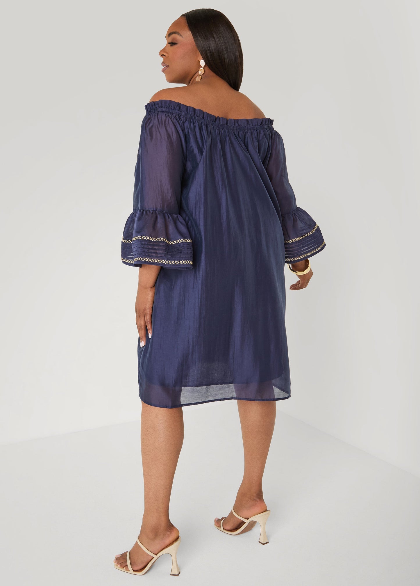 Ashley Stewart Embroidered Off The Shoulder Dress Orangeade