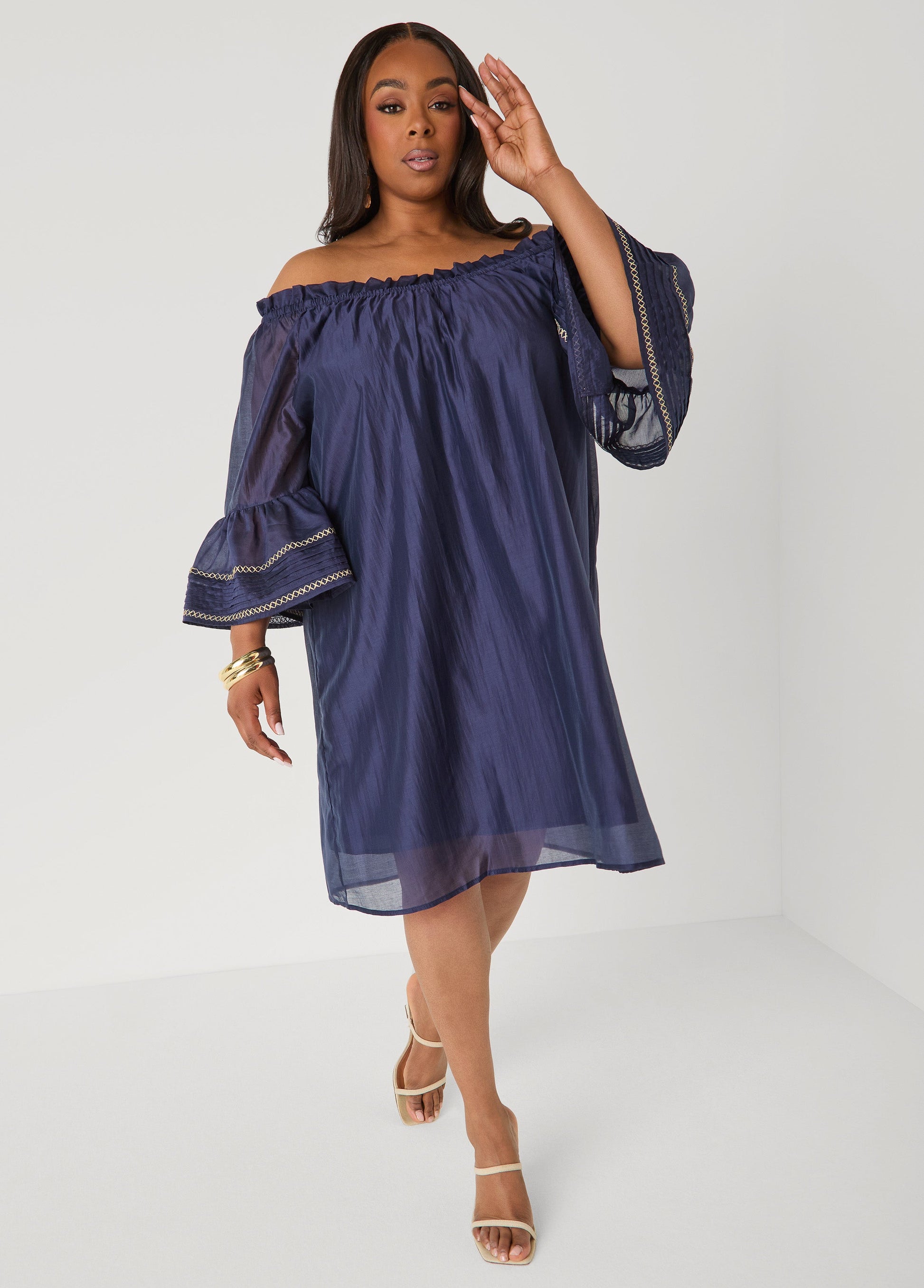 Ashley Stewart Embroidered Off The Shoulder Dress Orangeade