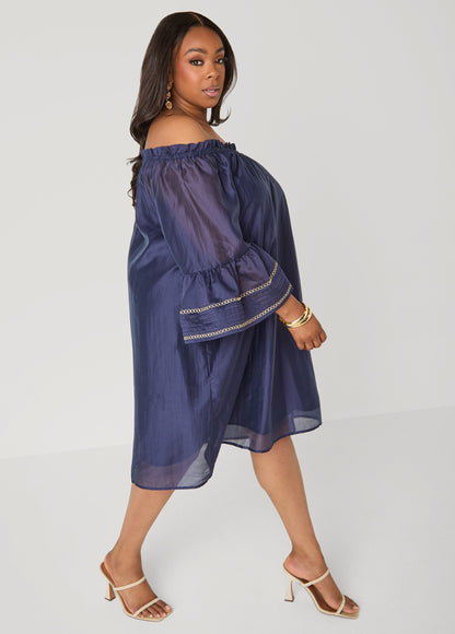 Ashley Stewart Embroidered Off The Shoulder Dress Orangeade