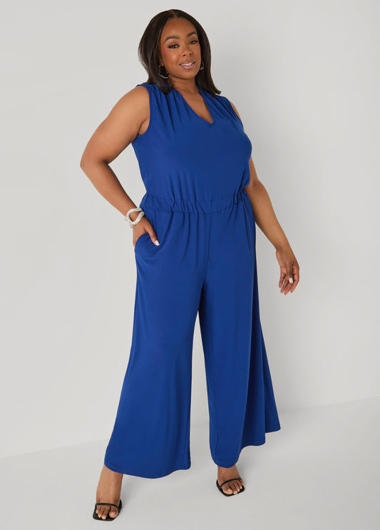Ashley Stewart Wide Leg Tie Back Jumpsuit Sodalite