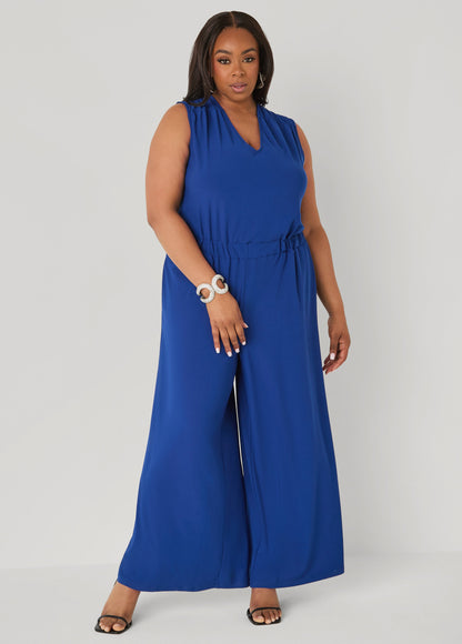 Ashley Stewart Wide Leg Tie Back Jumpsuit Sodalite