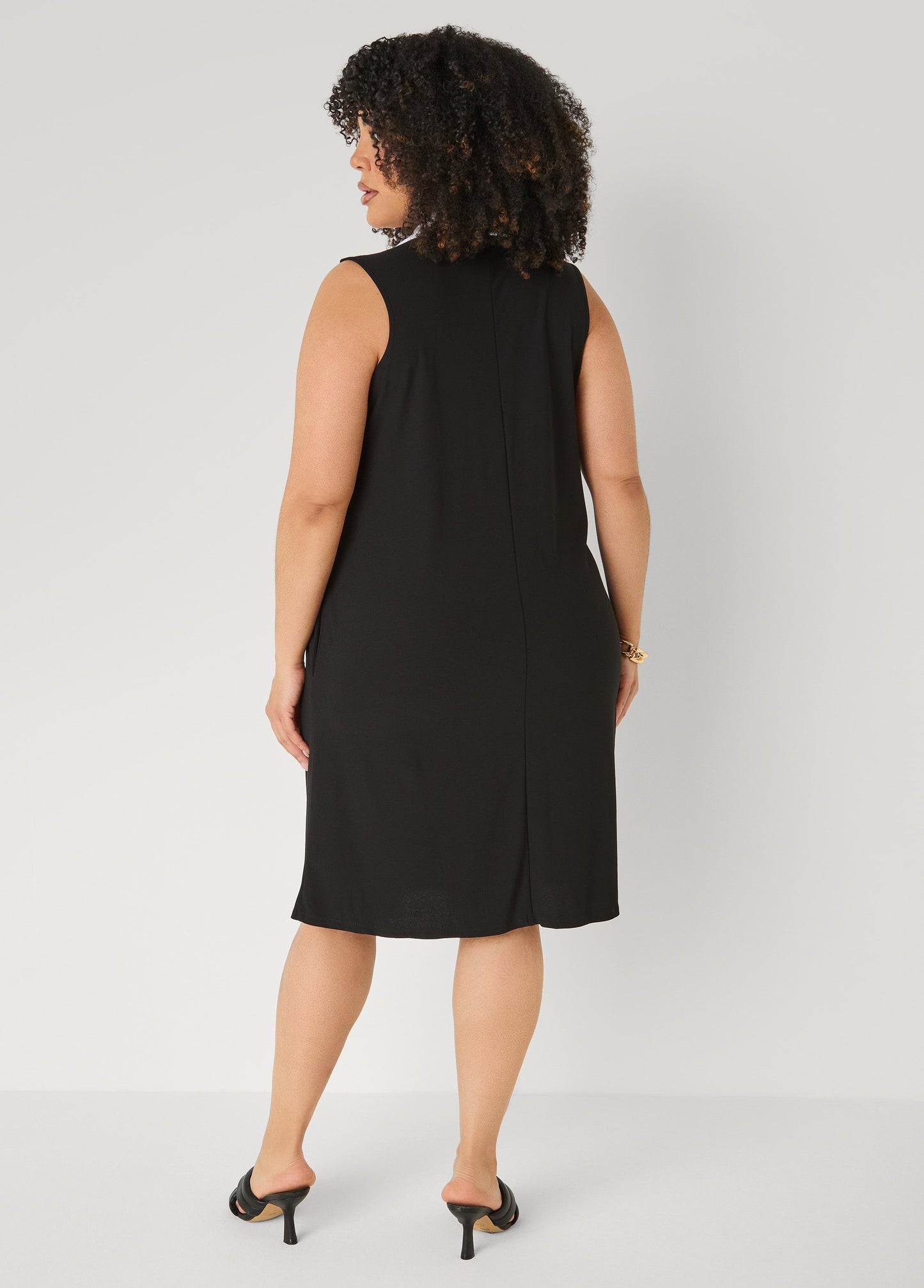 Ashley Stewart Two Tone Button Front Dress Black White