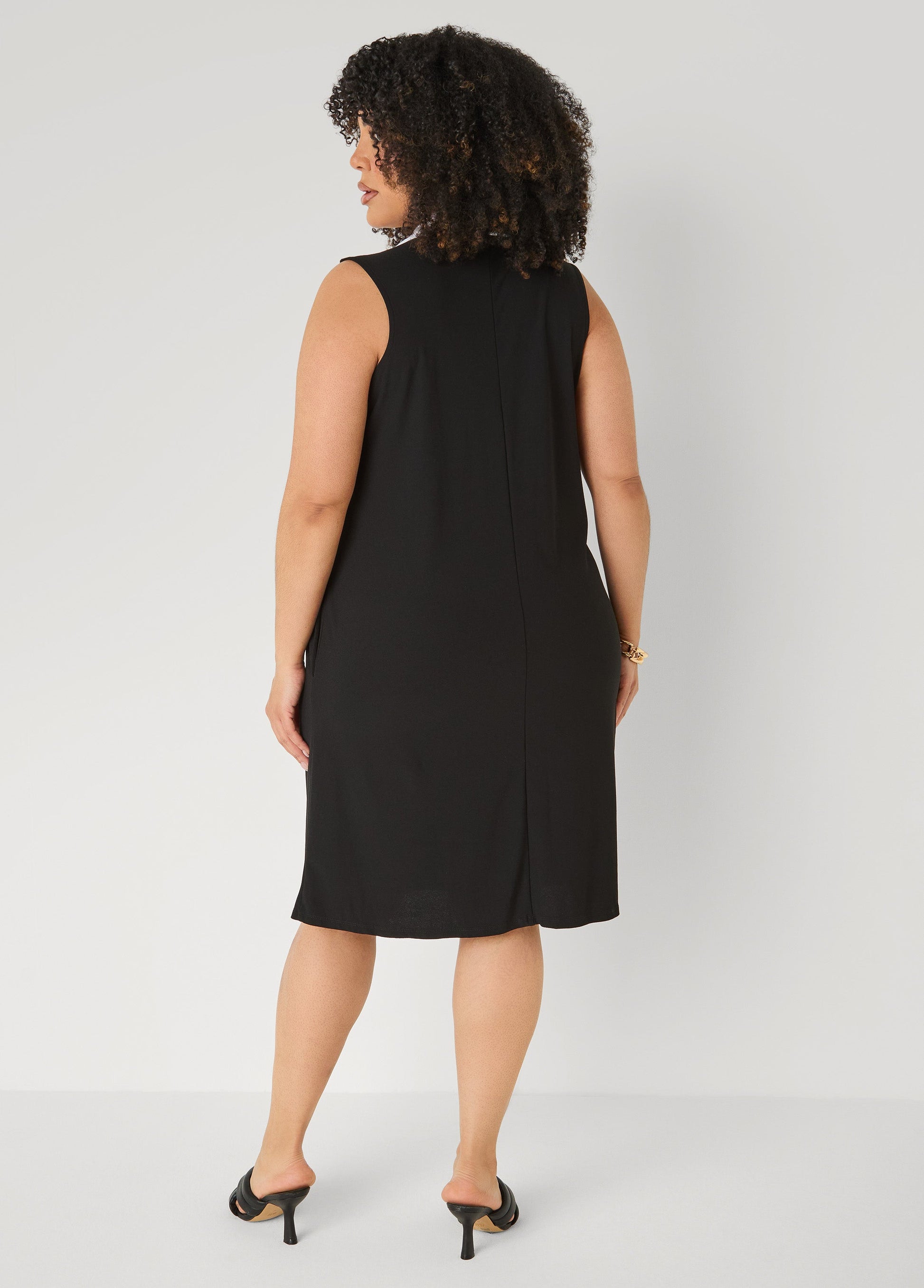 Ashley Stewart Two Tone Button Front Dress Black White