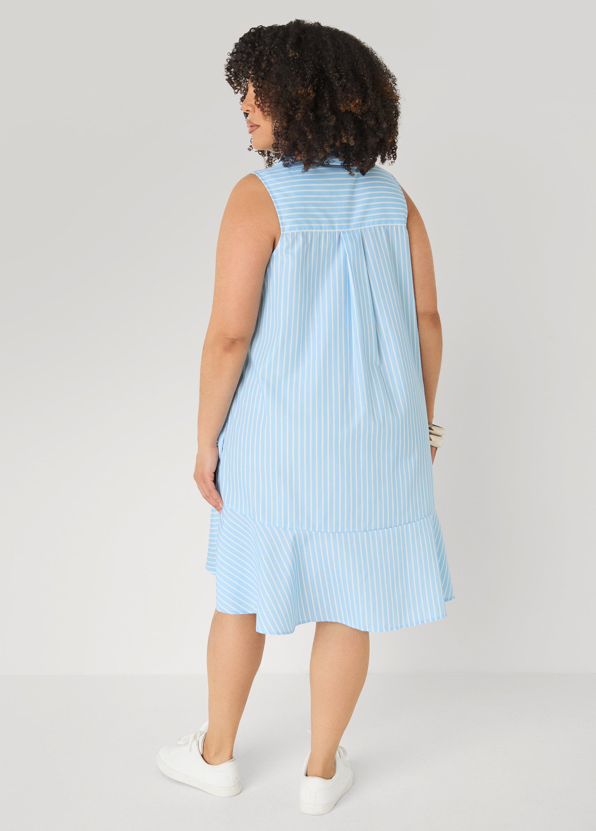 Ashley Stewart Flounced Striped Shirtdress POWDER BLUE