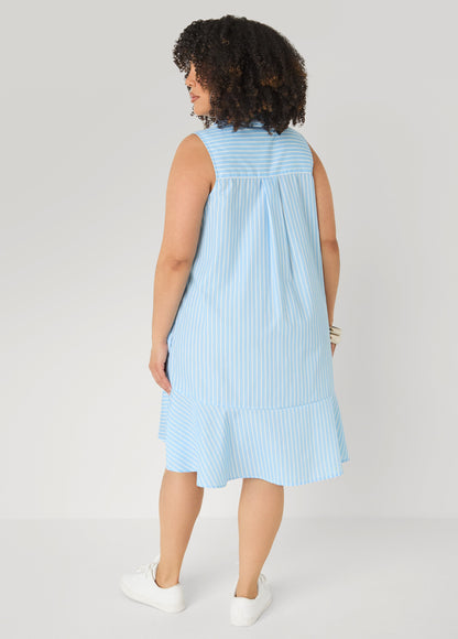 Ashley Stewart Flounced Striped Shirtdress POWDER BLUE