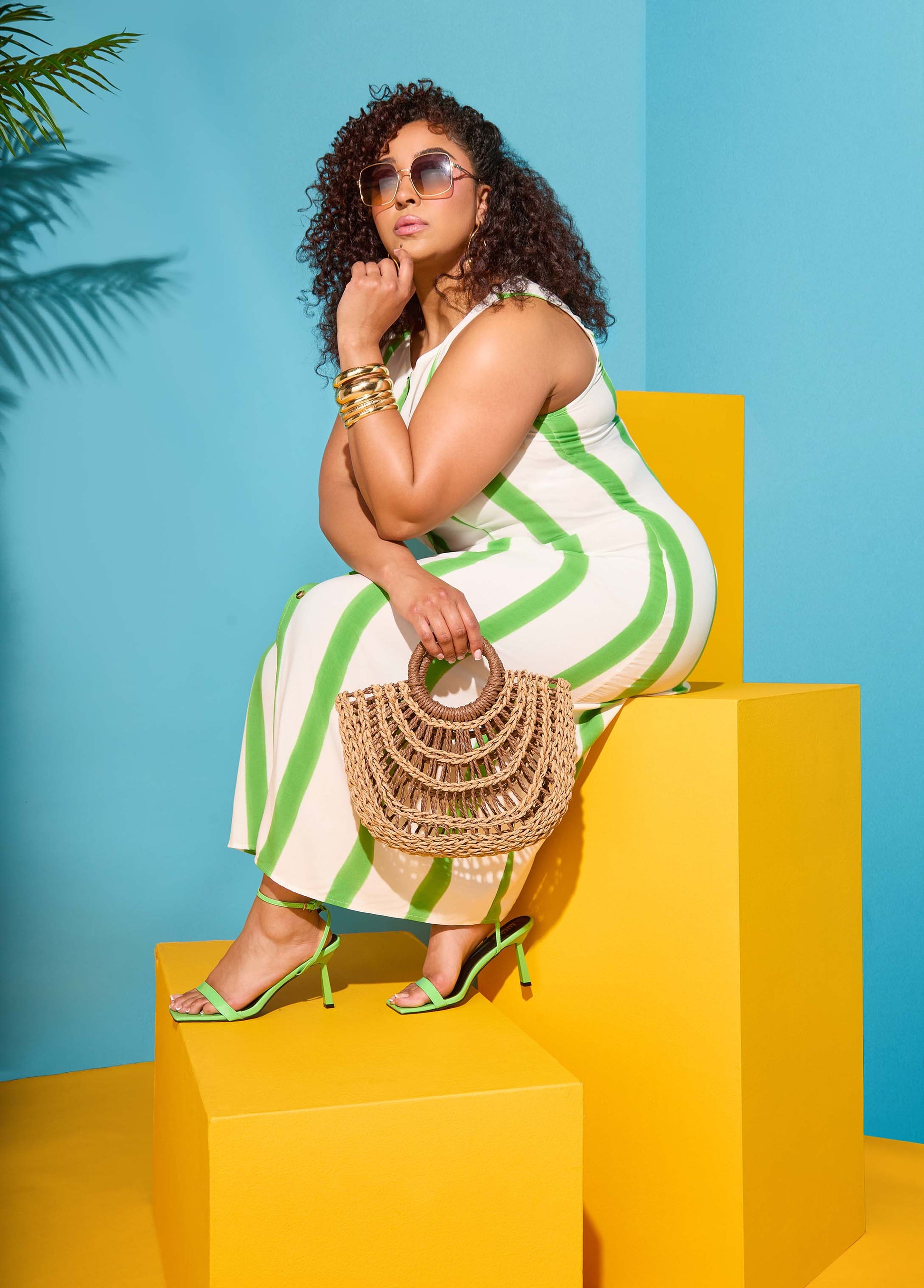 Ashley Stewart Striped Maxi Shirtdress Bud Green