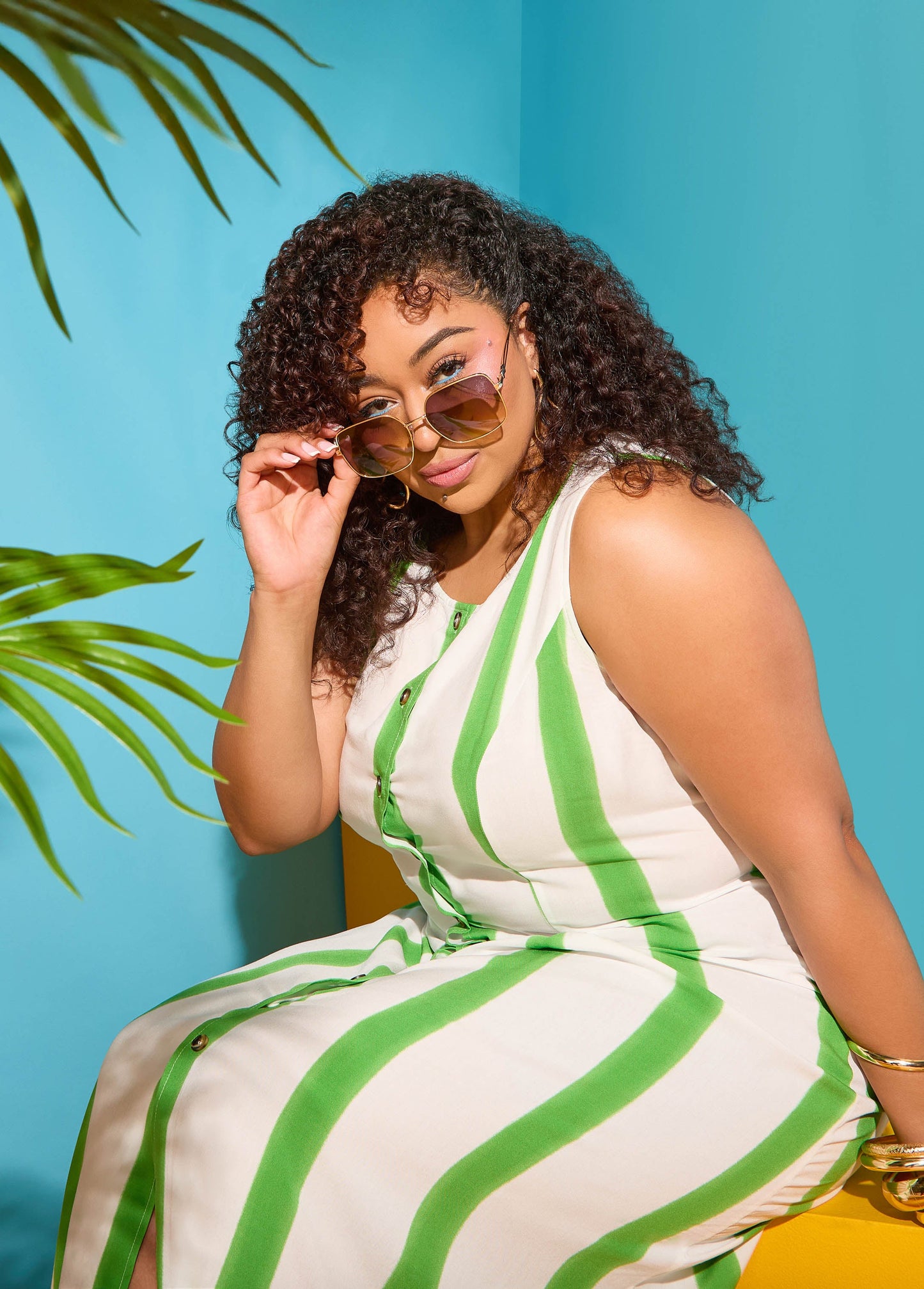 Ashley Stewart Striped Maxi Shirtdress Bud Green