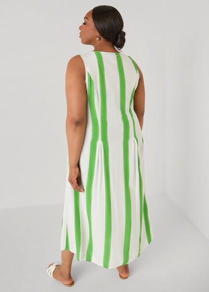 Ashley Stewart Striped Maxi Shirtdress Bud Green