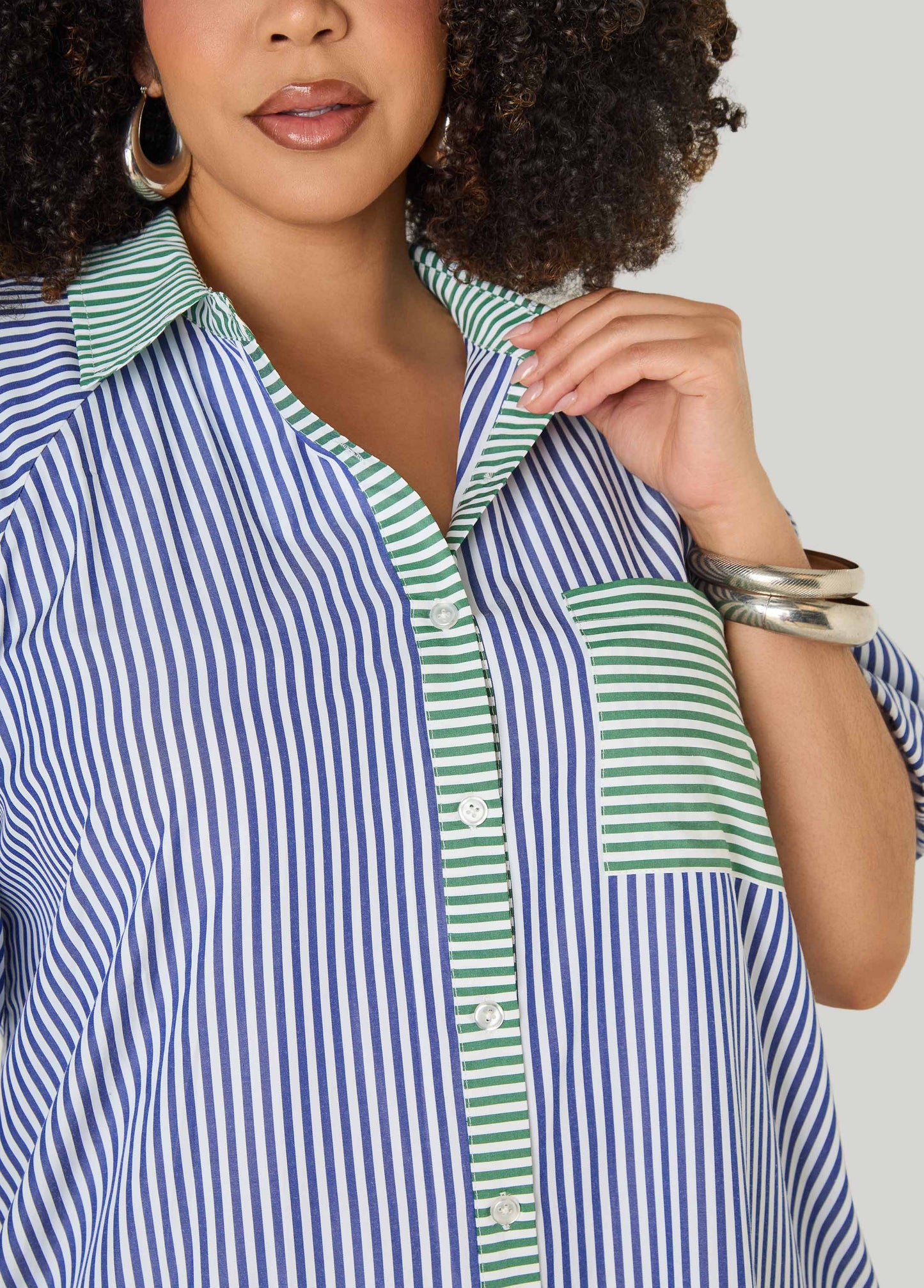 Ashley Stewart Two Tone Striped Shirtdress Denim