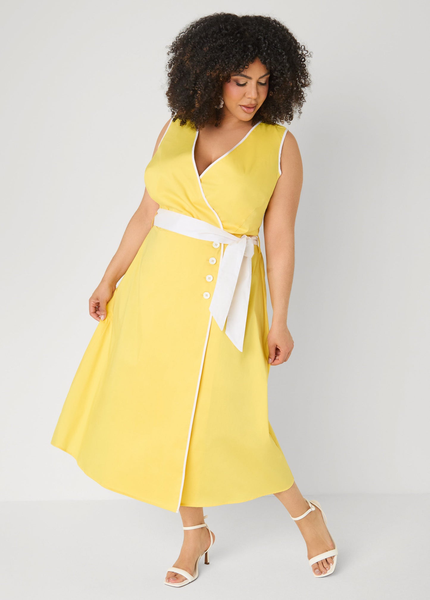 Ashley Stewart Cotton Blend Wrap Dress Primrose Yellow