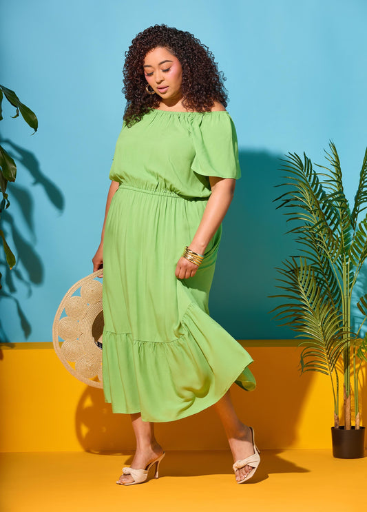 Ashley Stewart Off The Shoulder Maxi Dress Bud Green