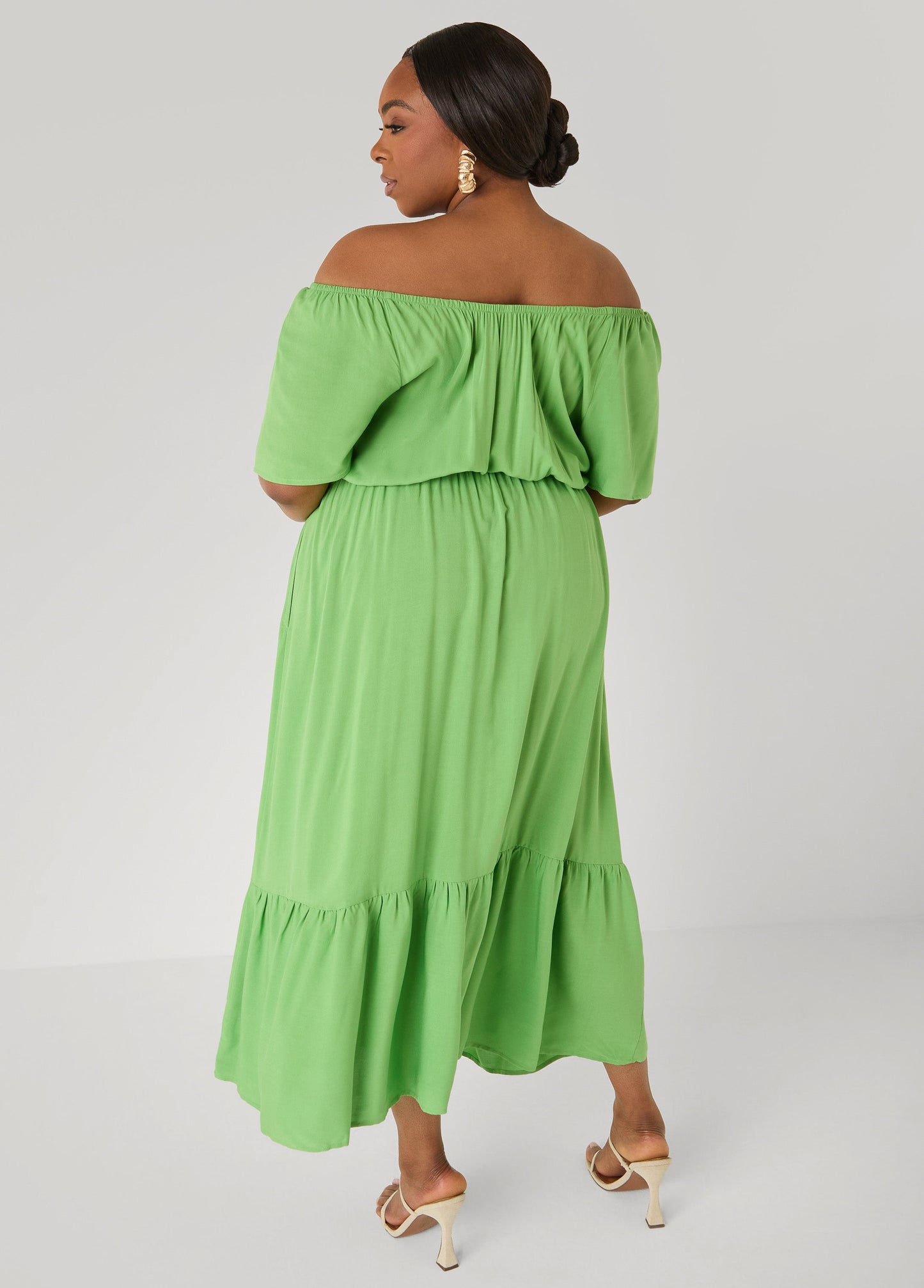 Ashley Stewart Off The Shoulder Maxi Dress Bud Green