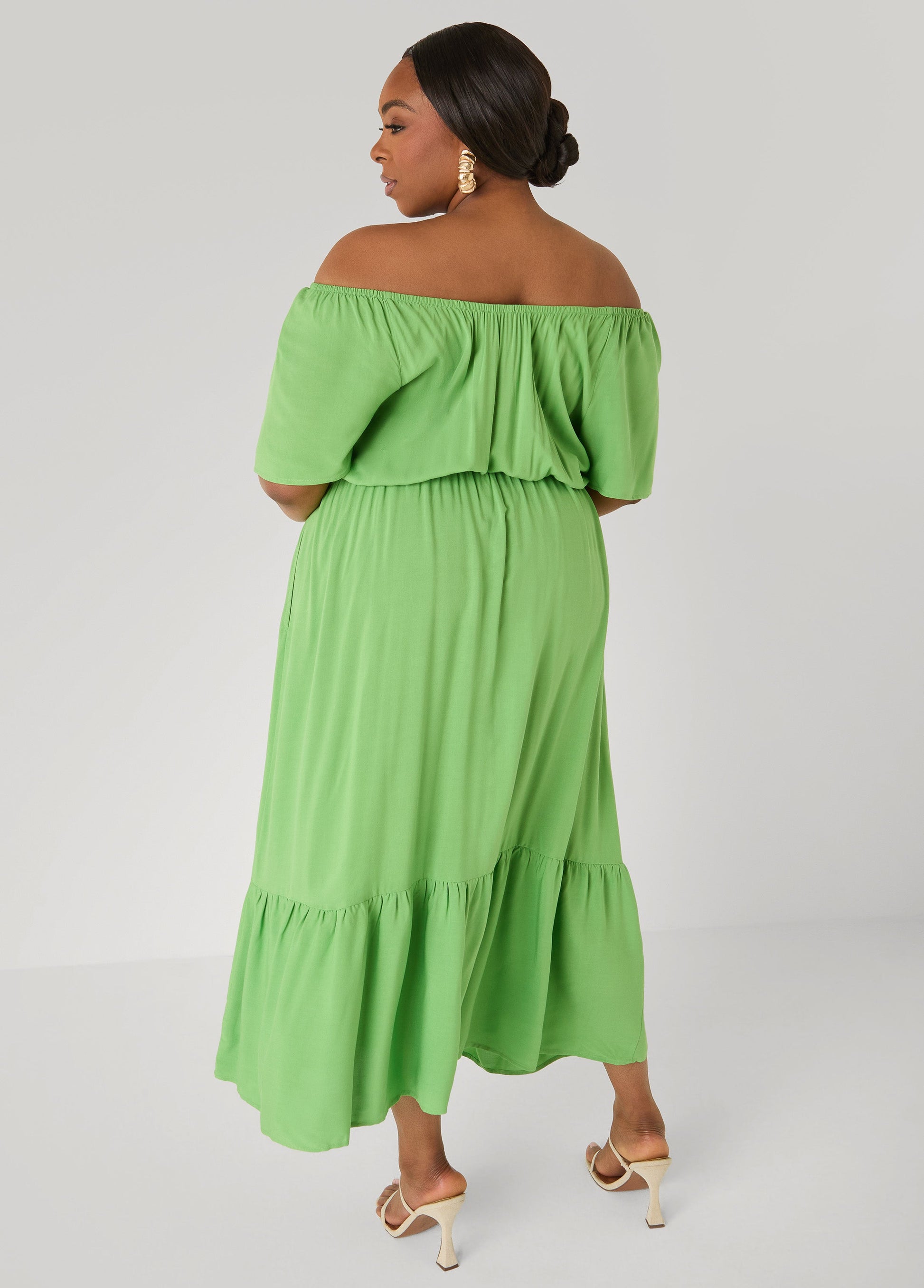 Ashley Stewart Off The Shoulder Maxi Dress Bud Green