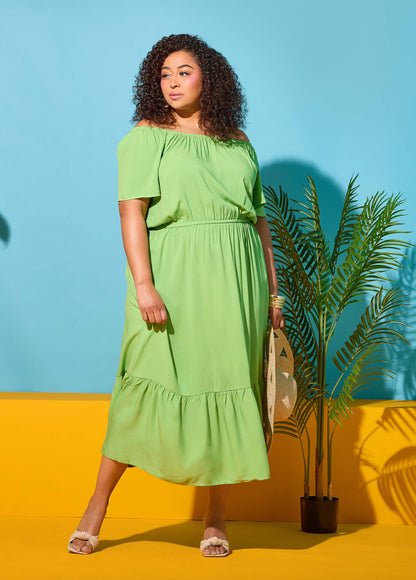 Ashley Stewart Off The Shoulder Maxi Dress Bud Green