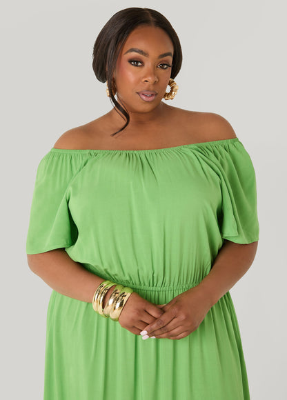 Ashley Stewart Off The Shoulder Maxi Dress Bud Green