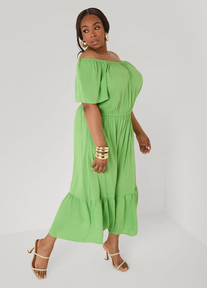 Ashley Stewart Off The Shoulder Maxi Dress Bud Green