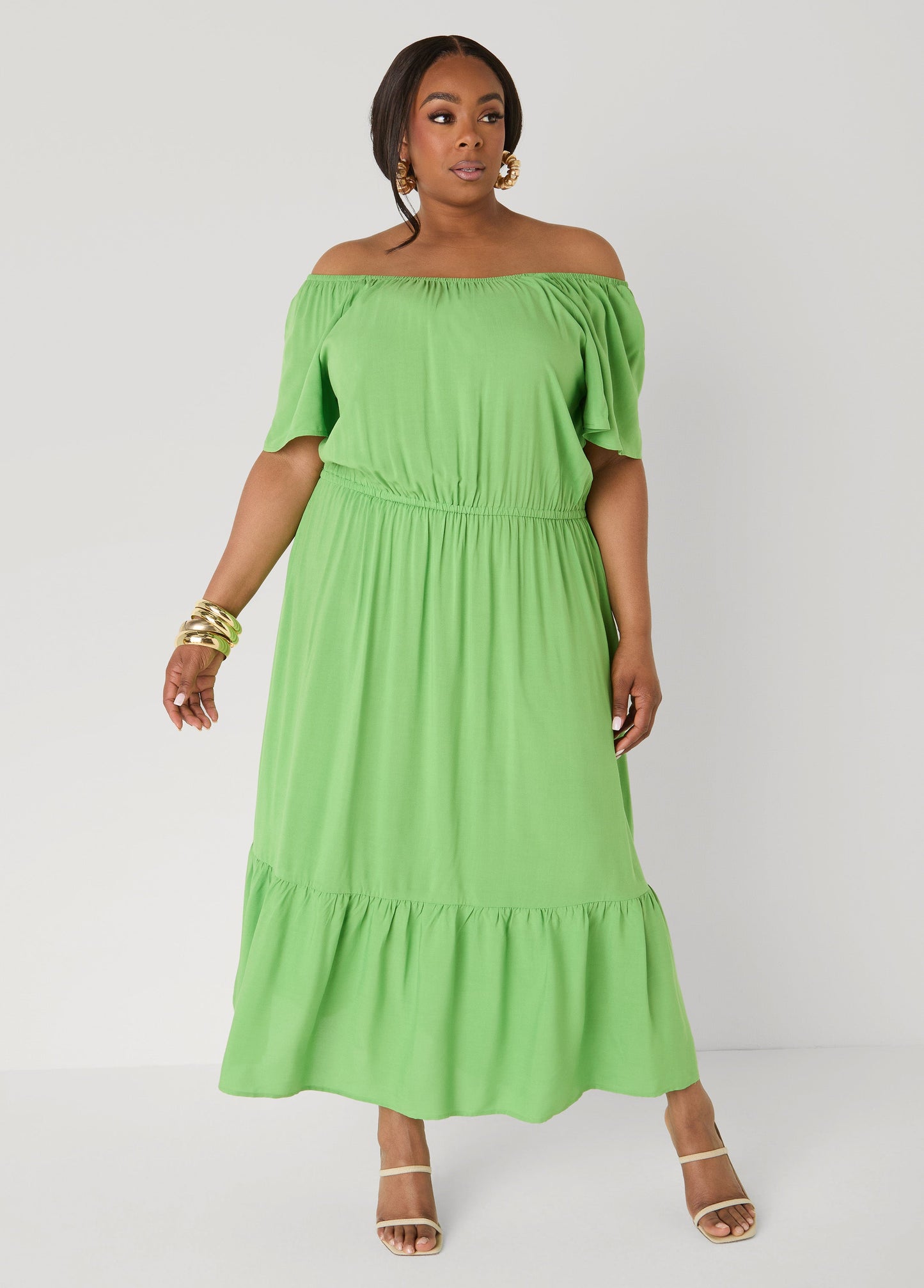 Ashley Stewart Off The Shoulder Maxi Dress Bud Green
