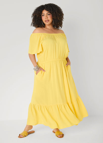 Ashley Stewart Off The Shoulder Maxi Dress Bud Green