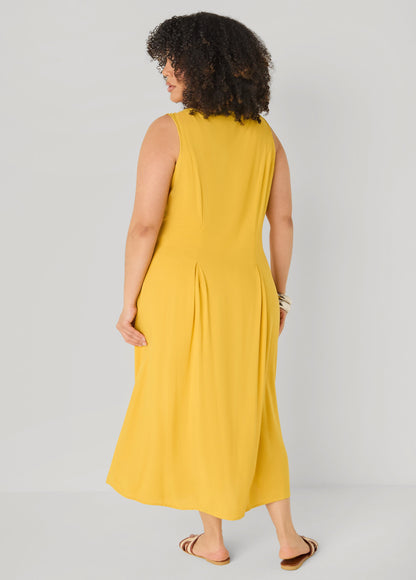 Ashley Stewart Pleated Woven Maxi Shirtdress Spicy Mustard