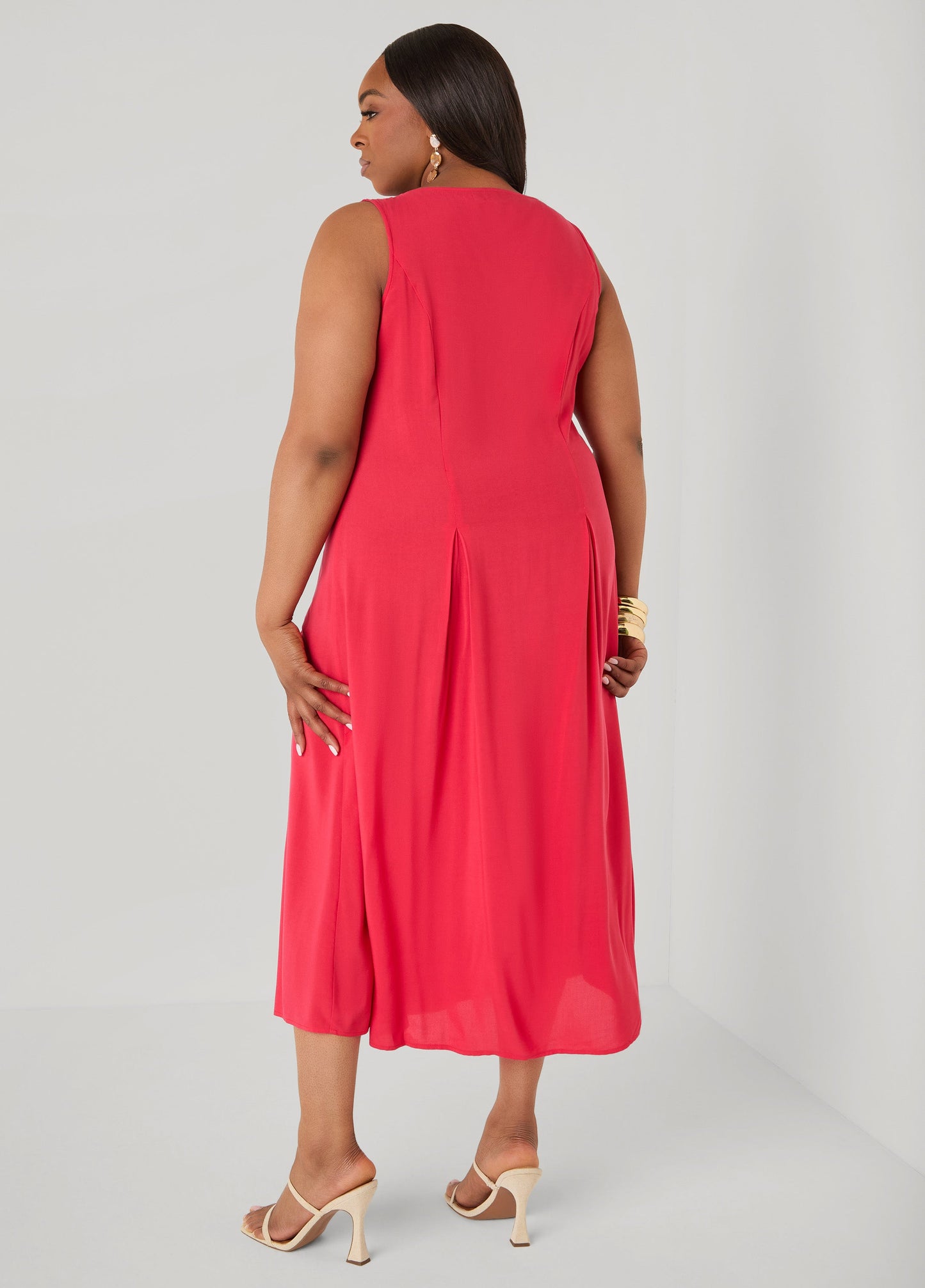 Ashley Stewart Pleated Maxi Shirtdress Poinsettia
