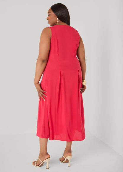 Ashley Stewart Pleated Maxi Shirtdress Poinsettia