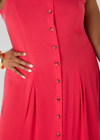 Ashley Stewart Pleated Maxi Shirtdress Poinsettia